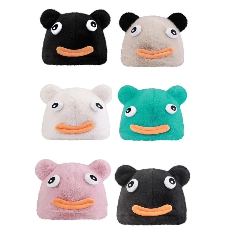 

Cartoon Eyes Plush Hat for Winter Lovely Sausage Mouth Ear Beanie Hat for Teens Adult Outdoor Activity Fisherman Hat