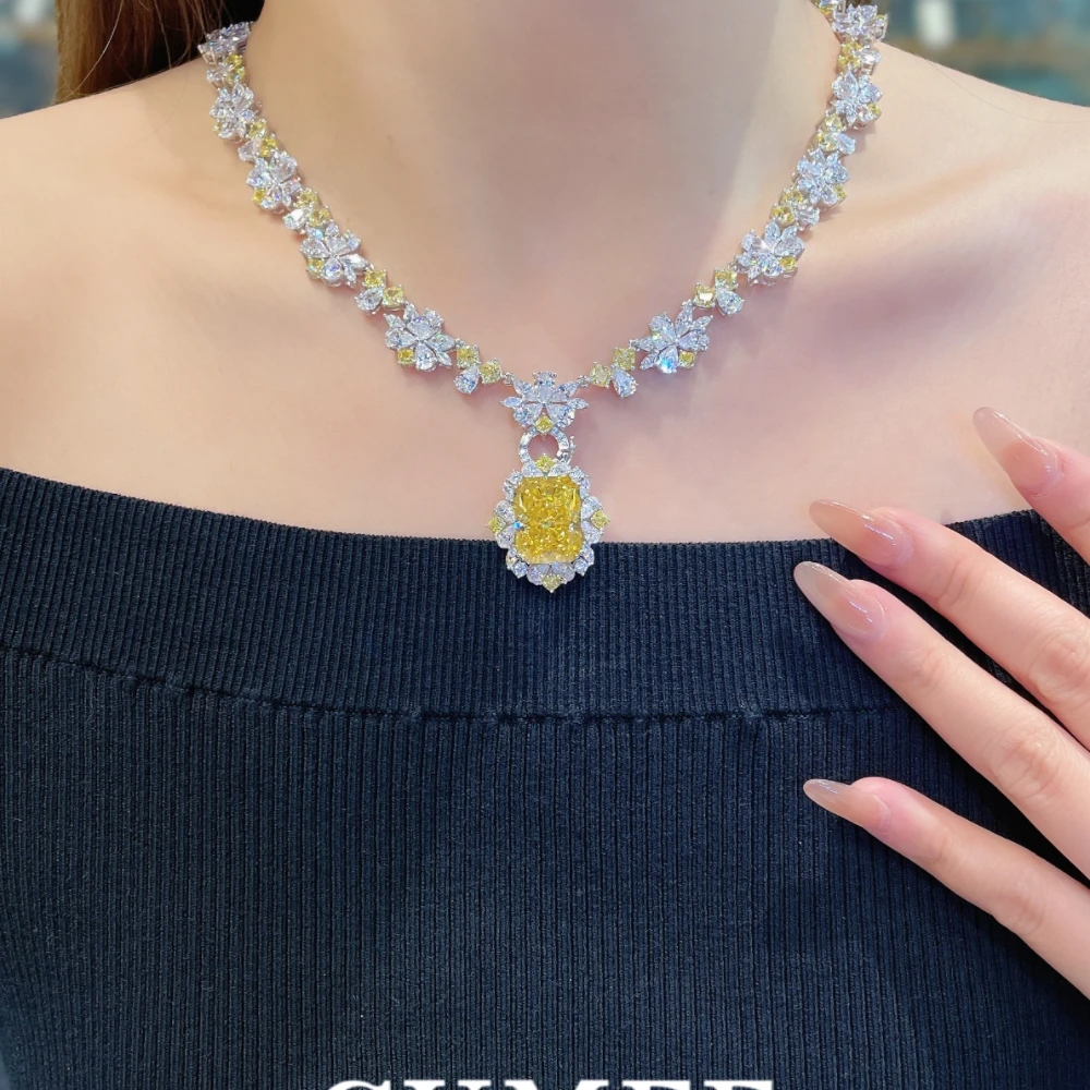 Cumee Multi Wear Vacation Artificial Yellow Diamond Synthetic High Carbon Diamond Necklace for Women 925 Silver-plated Gold