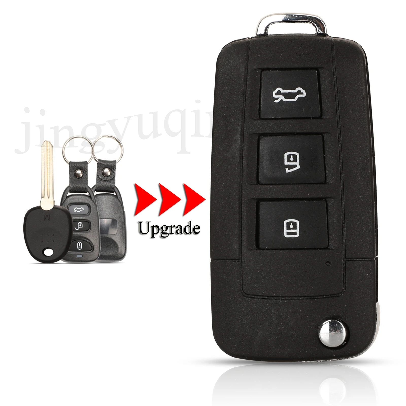 

jingyuqin Key Shell For Kia Hyundai Elantra Sonata Genesis Santa Fe Accent 3Buttons Remote Car Key Case Cover With Uncut Blade