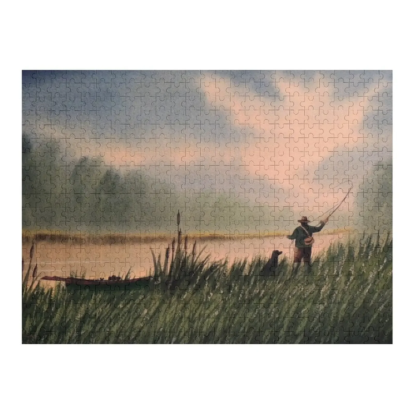 

The Fly Fisherman With His Loyal Friend Jigsaw Puzzle Custom Name Child Toy Toys For Children Picture Puzzle