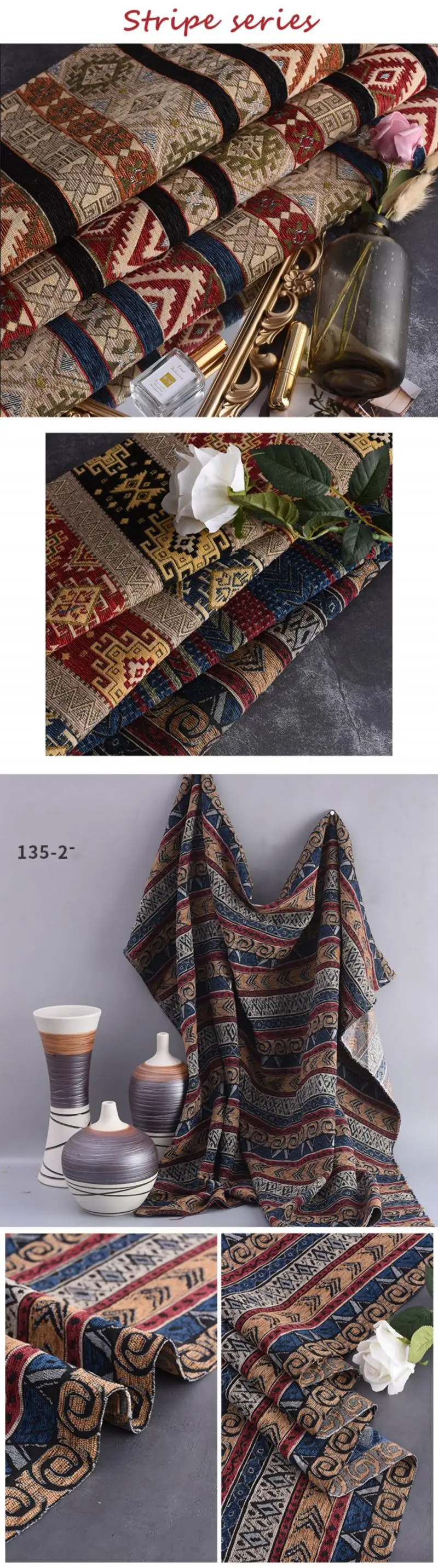 148x100cm Verdickungsmittel Chenille Jacquard Sofa Stoff Tuch Streifen Luxus Anti-Slip Sofa Abdeckung Boho Stoff Set gepäck DIY Kleidung – Detail 10