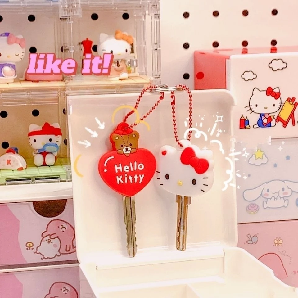Kawaii Sanrio Hello Kitty Silicone Key Dustproof Protective Cover Cartoon Anime My Melody Portable Anti-lost Keychain Girls Gift