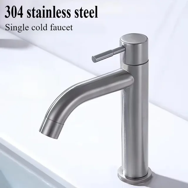 ก๊อกน้ำอ่างล้างหน้าเย็นแบบเดี่ยวทำจากสแตนเลสสตีลสำหรับ304อ่างล้างหน้าในห้องน้ำก๊อกน้ำหมุนเร็ว 1