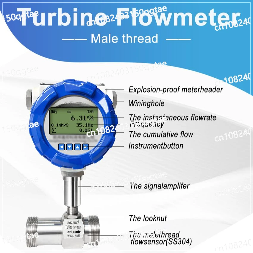 

High Accuracy Turbine Flow Meter LCD Digital Display SS304 Flowmeter 4-20mA RS485 Pulse Output Water Diesel Alcohol Gasoline