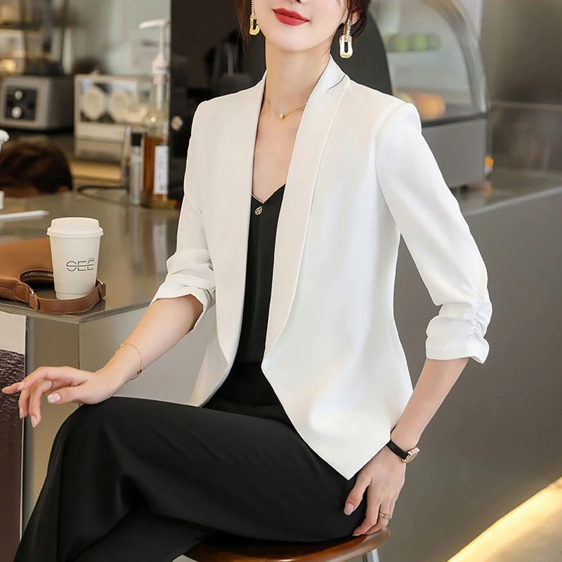 Korean Fashion Simple Office Lady Business Casual Blazers for Women 2023 Spring Elegant Chic Solid Female Suits Outwear Coats