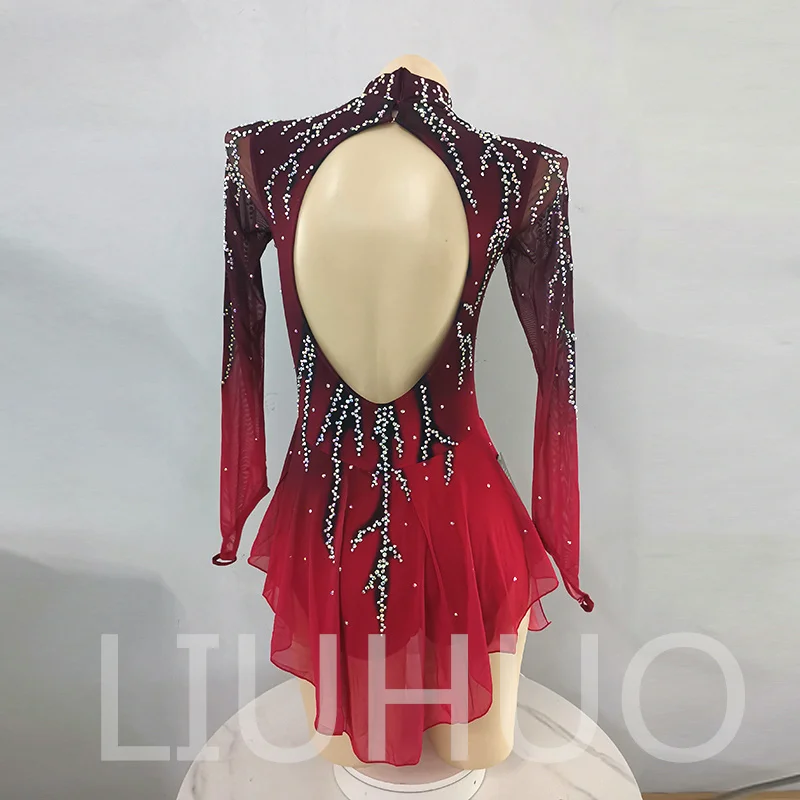 Robe De Patinage Artistique Dégradé Bleu Extensible - Spandex, Pour Filles Et Femmes, Compétition