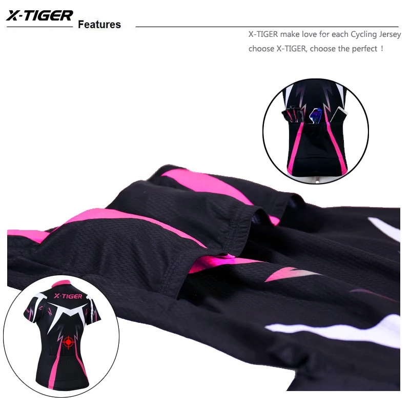 X-Tiger Women Cycling Jerseys Female Short Sleeve Cyclist Ciclismo Road Bike Clothing Breathable Quick Dry Polyester Shirts