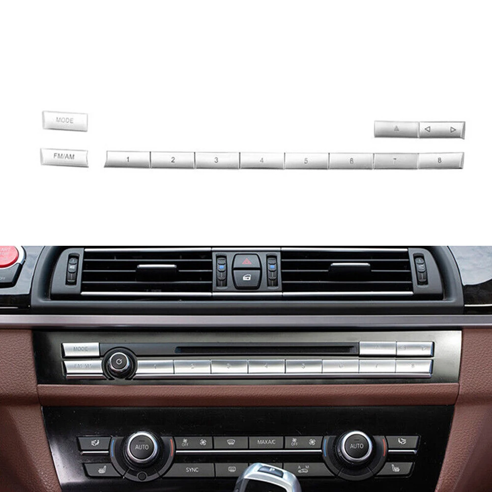 Practical Center Console Trim Accessories Silver Waterproof 12Pcs/Set Center CD Mode Chrome FM/AM Button Trim Cover