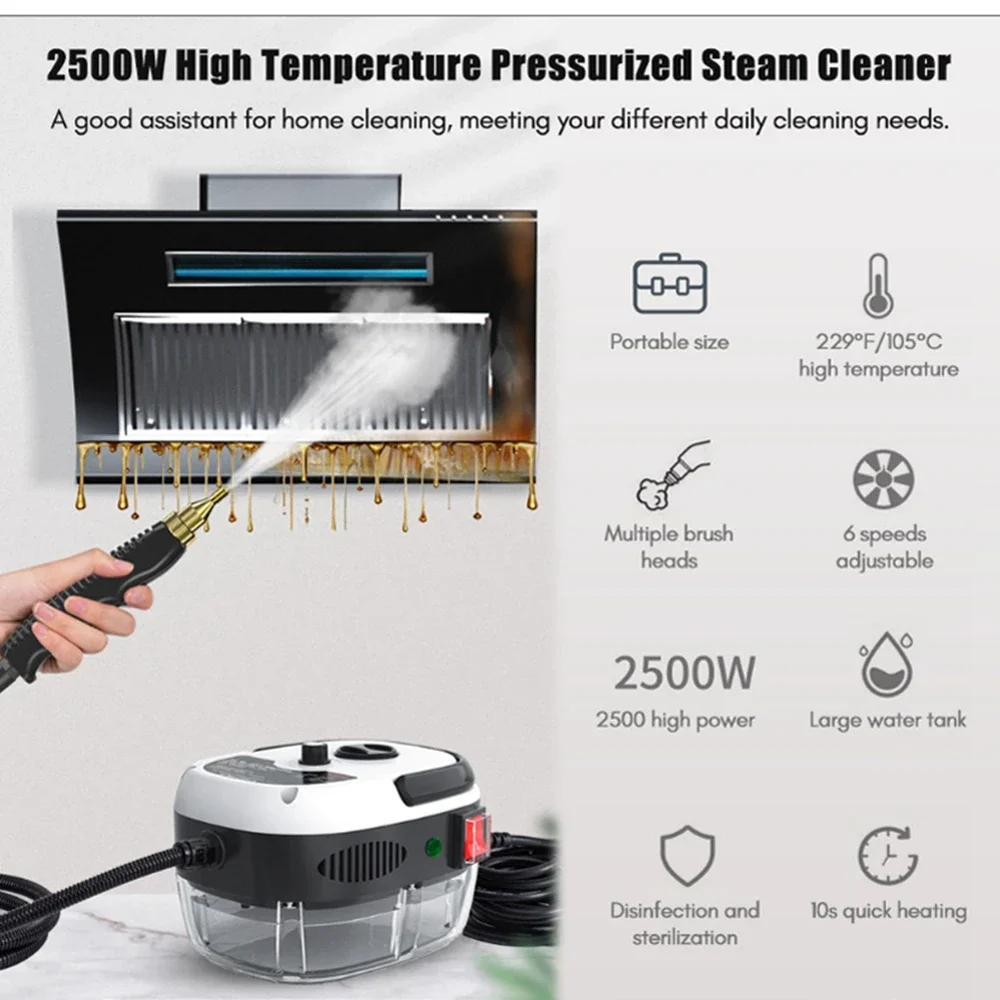 Steam Cleaner 2500W 900ml water tank with 3 replacement heads household steam cleaner for cars tiles sofas