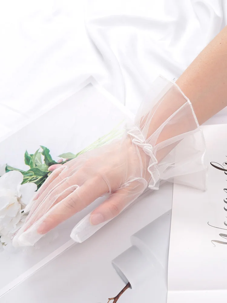 Sexy Transparentes 10 Colors Mesh Tulle Gloves Spring Summer Party Dancing Dress Wedding Thin Gloves Lolita Style Accessories