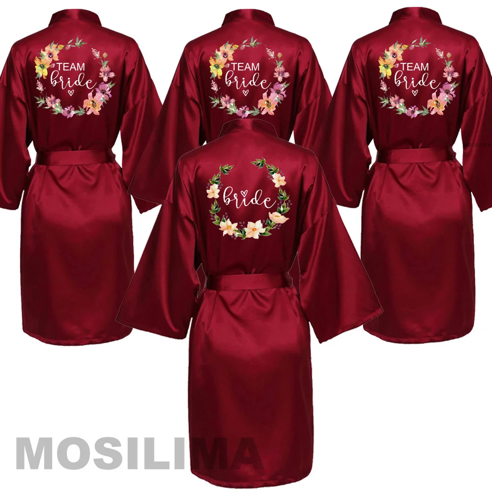 bride robes wedding party team bride robe kimono satin pajamas bridesmaid bathrobe