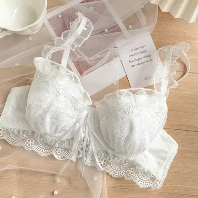 Japanese sweet underwear women's small chest pushup thin underwire adjustable bra set for girls