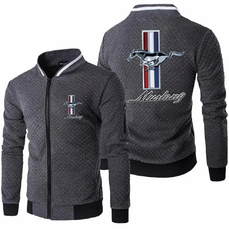 Fashion Simple Style Men's Jacket Car Ford Mustang Print Quilted Zipper Jacket Racing Jacket Autumn Casual Sport Long Sleeve Top