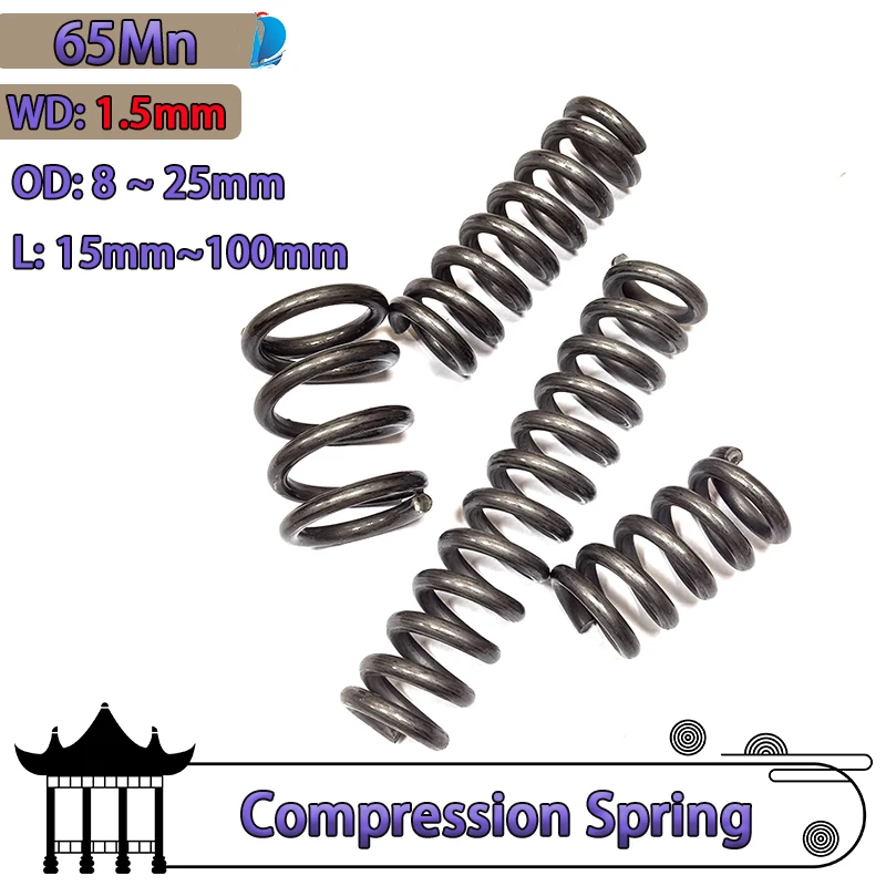 Wire Diameter 1.5mm Compressed Springs Strong Spring Cylidrical Coil Compression Spring Return Release Pressure 65Mn