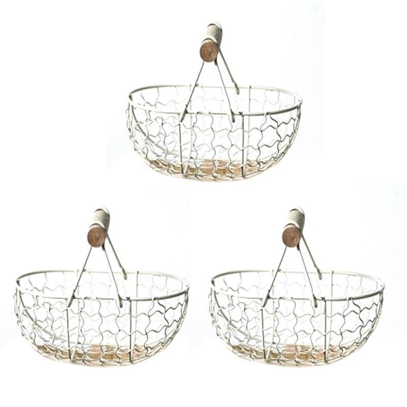 

3x стая Ретро корзина, портативная многофункциональная корзина для овощей, фруктов, яиц, продуктов, практичная белая корзина для хранения