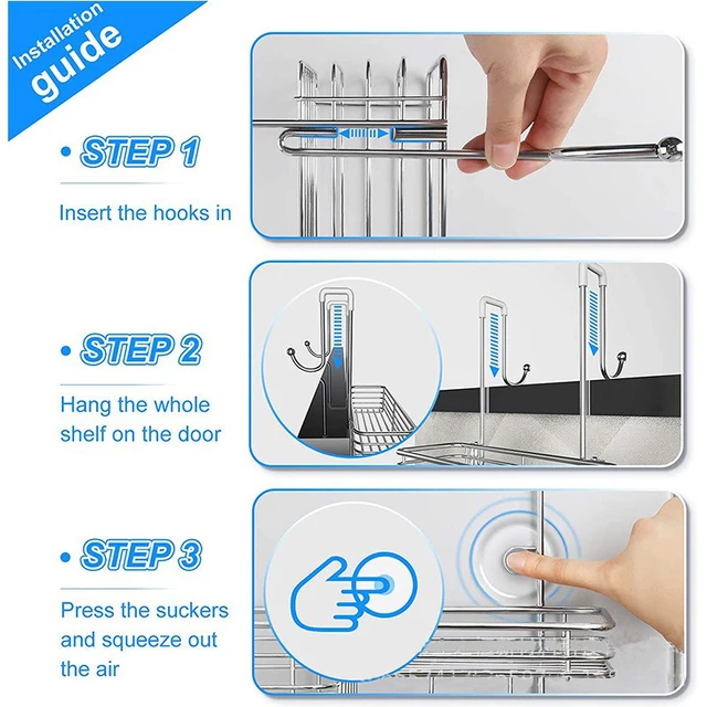 Zuhanyzószoba Polcok Fürdőszoba Kiegészítők Sampon Tartó Horog Rozsdamentes Acél Zuhany Ajtó Állványok Körömmentes Fürdő Tároló Szervező - Image 4
