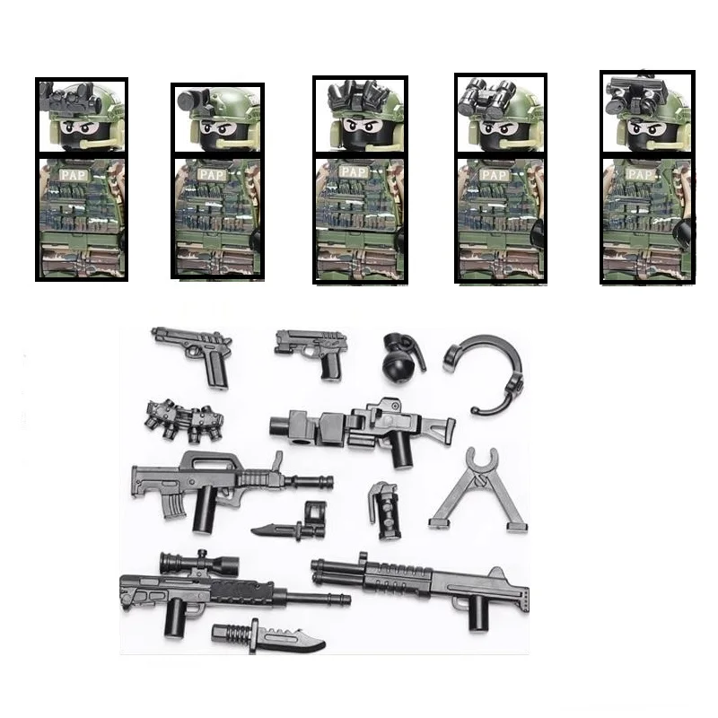 

City Police Camouflage Special Forces PAP Commando SWAT MOC Building Blocks Army Soldier Figures Military Weapon Bricks Kids Toy