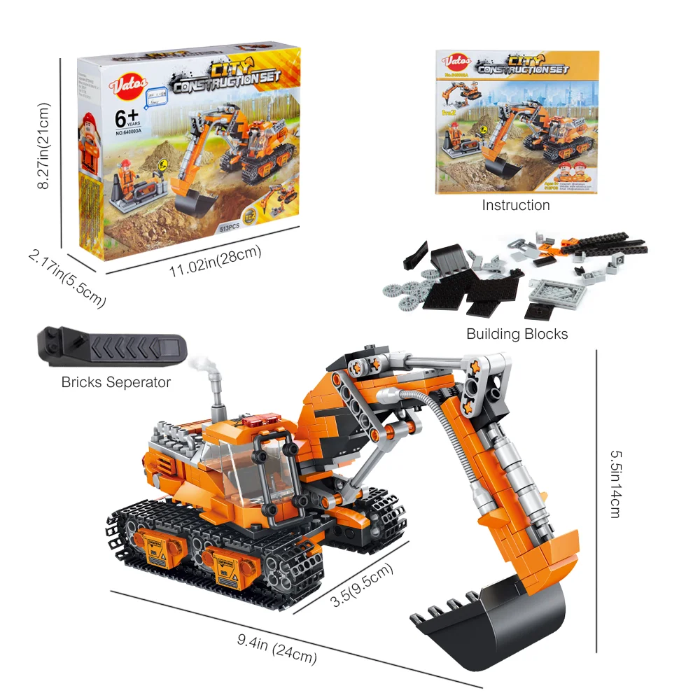 VATOS 2 in 1 Excavator or Drilling Car Building Block Toys Building Bricks  Kit Excavator Toy for Kids - AliExpress