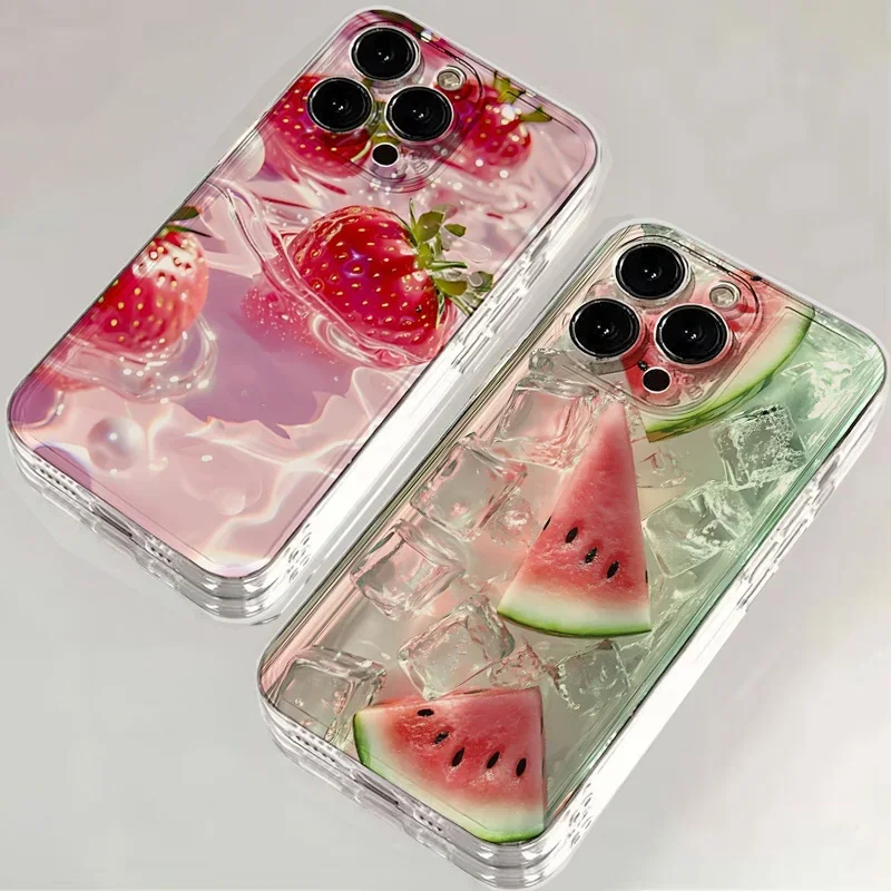 Fruit-Inspired Strawberry Watermelon Clear Phone Case