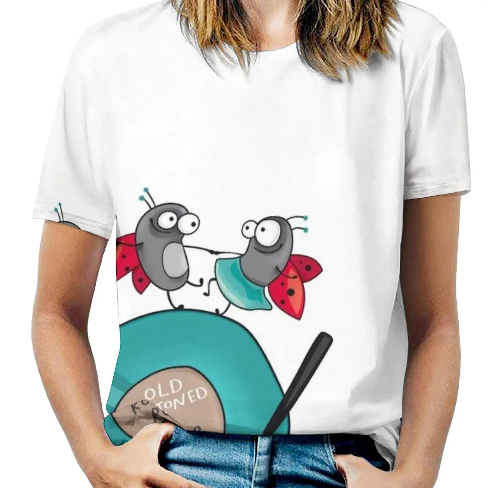 Rock'N'Roll Ladybirds Fashion Print Women Ladies Girls T-Shirt Harajuku Round Neck Short Sleeve Tops & Tees Ladybirs Bug And