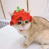 Pet Knitted Hat New Wool Hand-knitted Strawberry Red Hat With Ear Holes Cute Kitten Dog Headgear Pet Cosplay Accessories 2