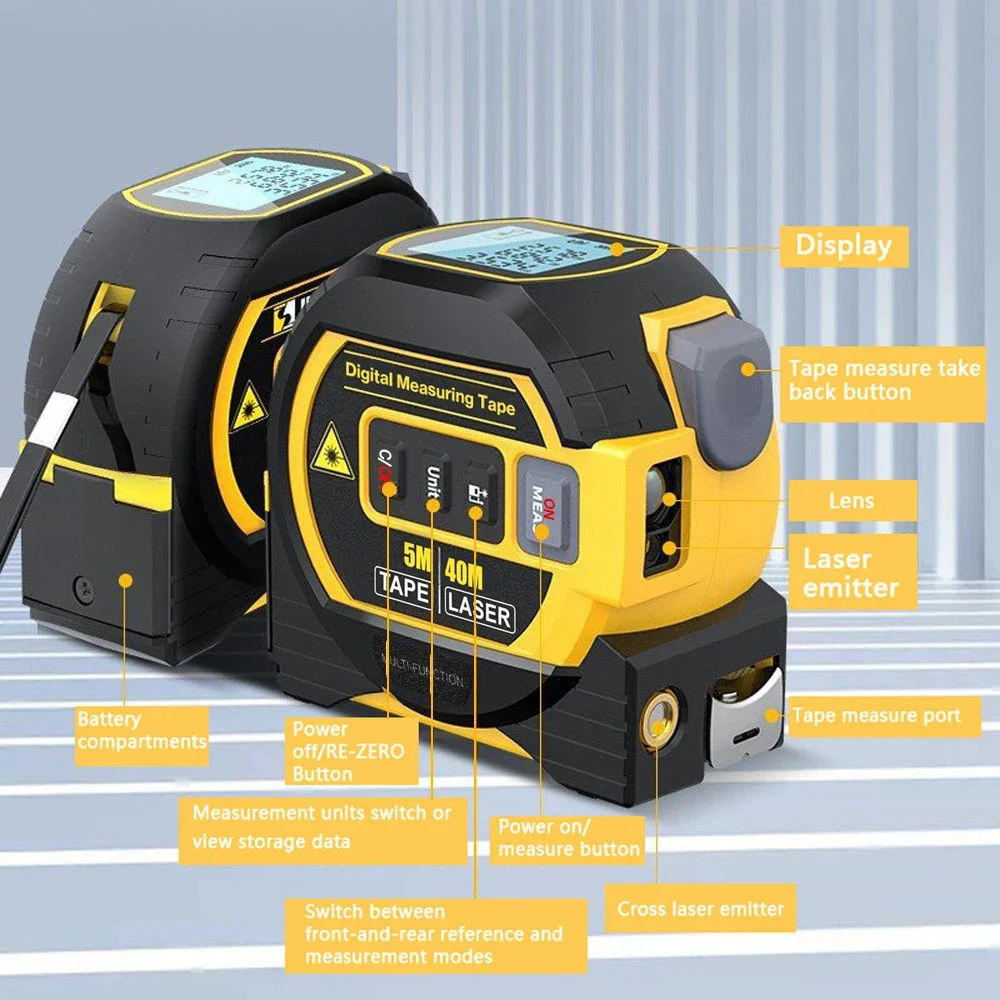 3In1 Laser Rangefinder Laser 40M 60M Distance Meter Measuring Tape Measure Digital Distance Area Rangefinder Scale