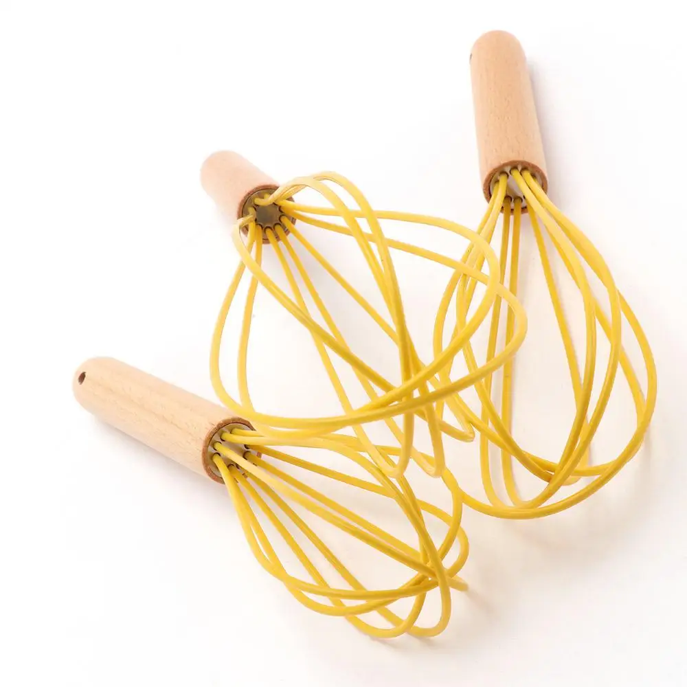 

Baking Cooking Wooden Handle Heat Resistant Manual Silicone Egg Beater Frother Blender Whisk Mixer