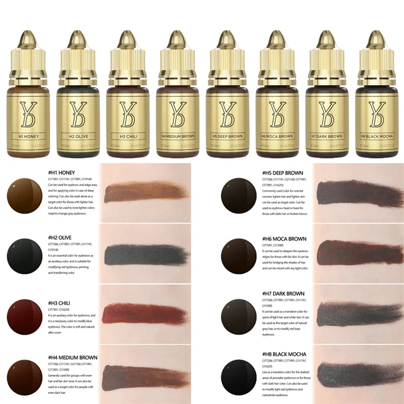 Tattoo Ink Pigment YD HYBRID Pigments Natural Brows Semi Permanent Makeup Tattoo Ink 12ML for Eyebrow Eyeliner