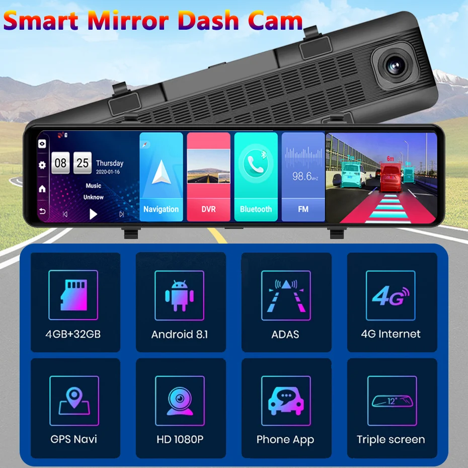 ڵ ̷ ī޶, 4G LTE, ȵ̵ 8.1, ڵ GPS ̼, 4GB RAM, 32G ROM,   ,   DVR, 12 ġ