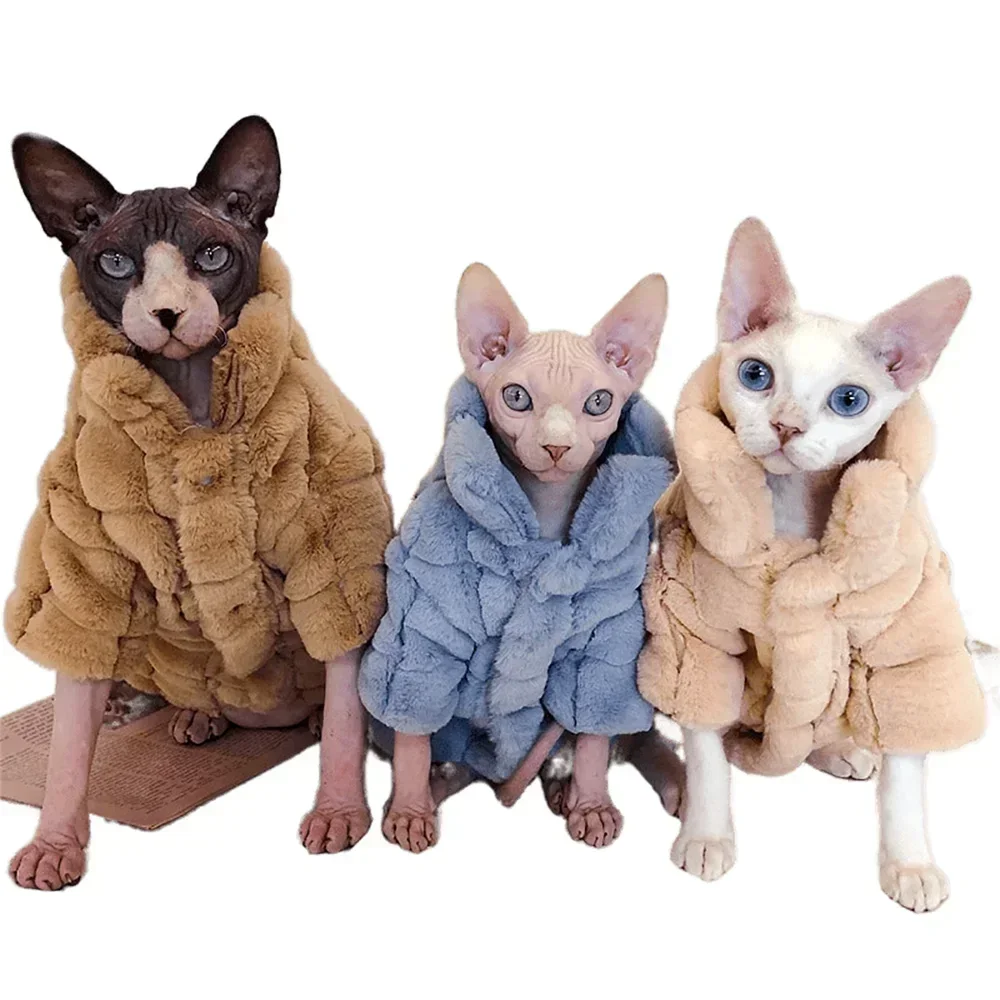 

Winter Sphinx Devon Rex Hairless Cat Clothes Felvet Thicken Warm Plaid Jacket Polar Fleece Apparel Cat clothes for cats sphynx