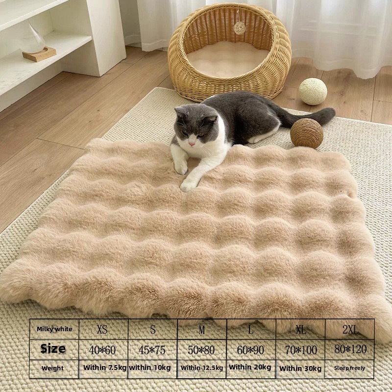 Plush Bubble Fleece Pet Mat - All-Season Warmth, Non-Slip & Shockproof, Solid Color Cushion for Cats & Dogs