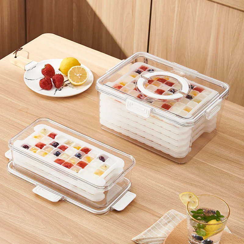 High Capacity PET Seal Silicone Ice Cream Ice Mold And Storage Box Ice Cube Tray Making Mould Box Maker Bar Kitchen Accessories_voghion.com