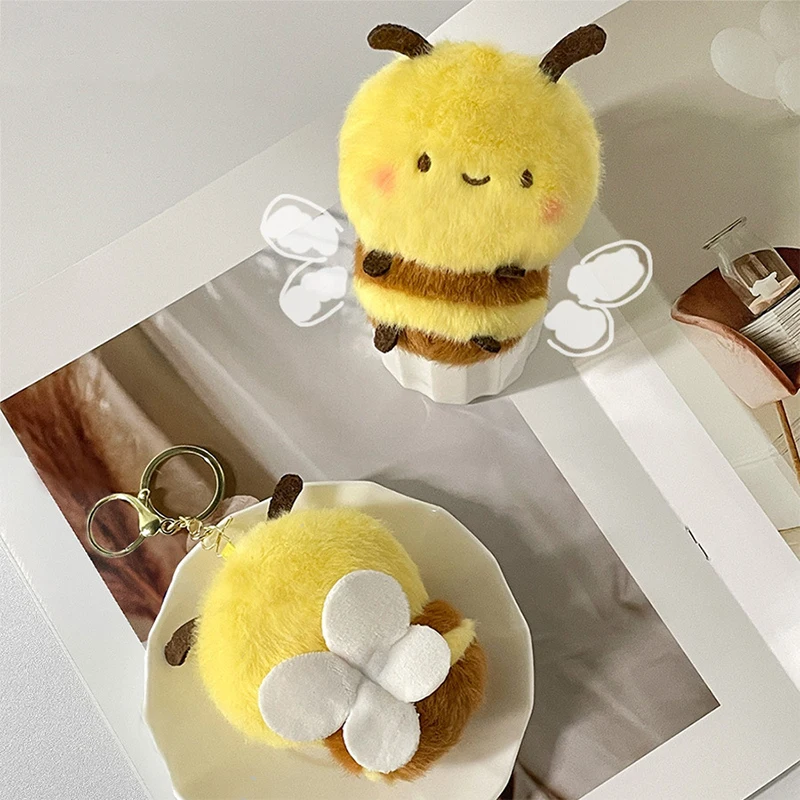 1PC Charms Stuffed Lovely Fluffy Ornament Little Bee Pendant Car Toys Keychain Plush Dolls Child Holiday Gifts 3