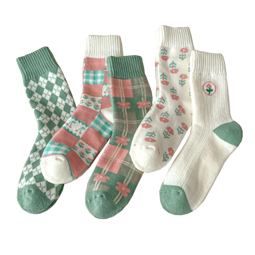 5-Pair-Cute-Print-Women-Floor-Socks-Long-Winter-Thick-Looped-Pile-Keep ...