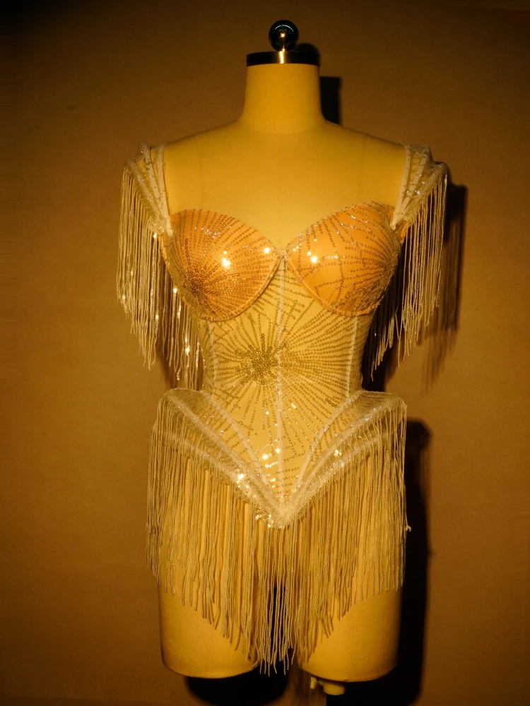 

fashion tassel sequin dress backless sexy see through birthday party DS DJ club pole dance clothing performance festival outfits