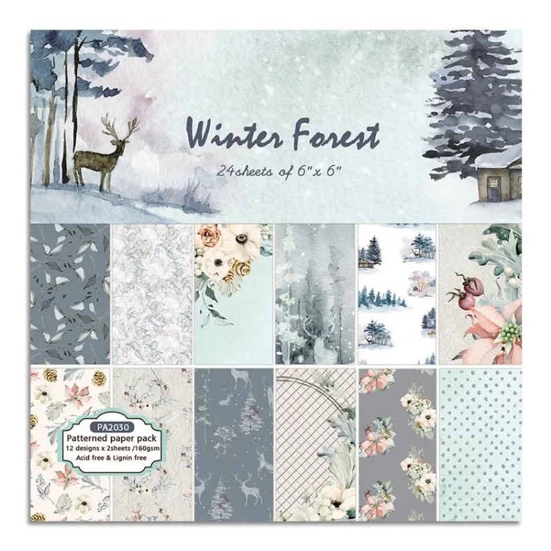 24 Sheets Winter Story Pinetree Christmas Craft Paper Pads Cutting Dies Art Background Origami Scrapbooking Card Making