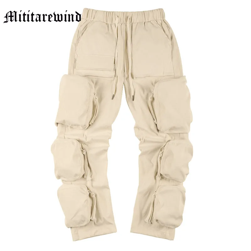 

High Street Moto&Biker Vibe Multi-Porkets Men Cargo Pants Hip Hop Baggy Loose Y2k Fashion Jeans Zipper Four Seasons Trousers
