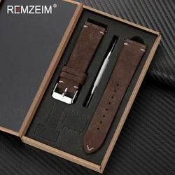 Unisex Suede Leather Watch Strap with Quick Release and Gift Box - Elegant Wristband Accessory - 22mm (Dark Brown)