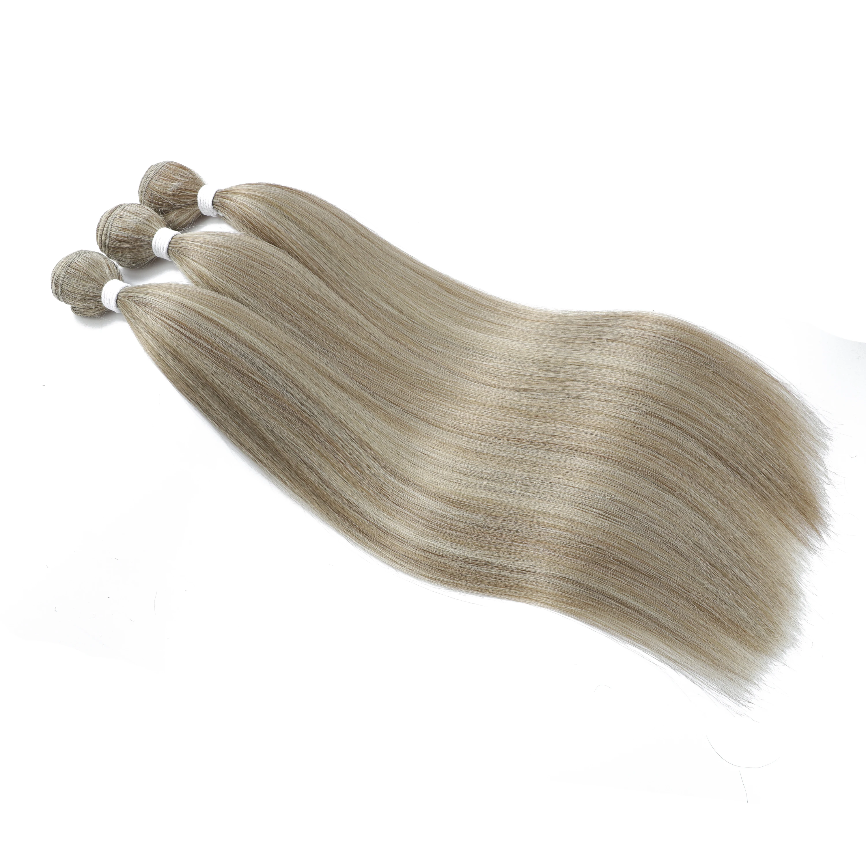 Piano Blonde Straight Hair Bundles Smooth Hair Extensions Fake Fibers Synthetic Yaki Straight Hair Weaving Full to End Free Ship