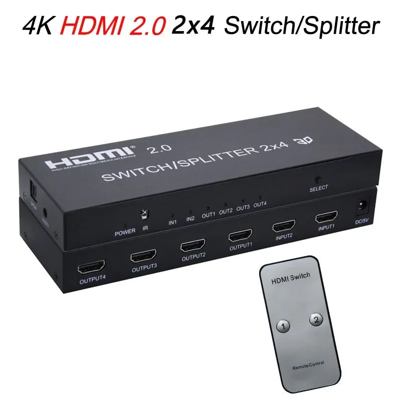 HDMI 2.0 2x4 Switch Splitter 3D 4K 60hz 2x2 HDMI Switch Splitter Audio Extractor Video Converter for PS4 Camera PC To TV Monitor for av switch,hdmi splitter