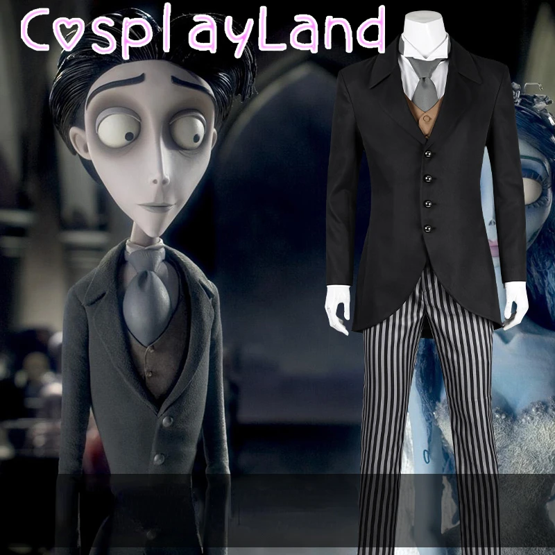 Movie Bride Costume Victor Van Bort Cosplay Ghost Uniform Suit Coat Shirt Vest Pants Tie Men Suit Halloween Clothes Comic Con