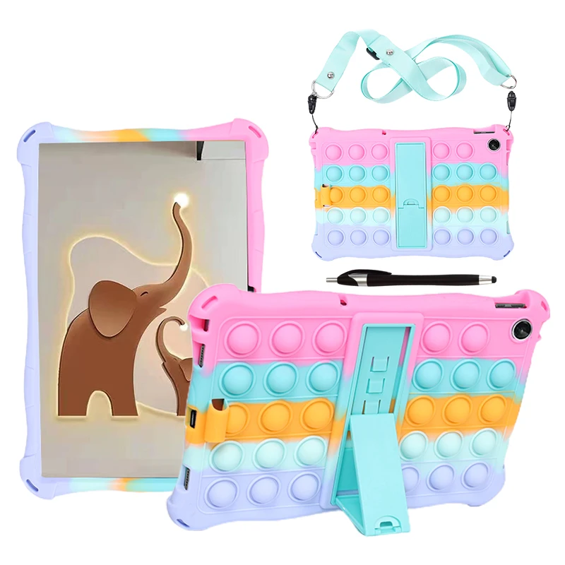 Versatile Silicone Bubble Tablet Case with Strap & Pen Holder