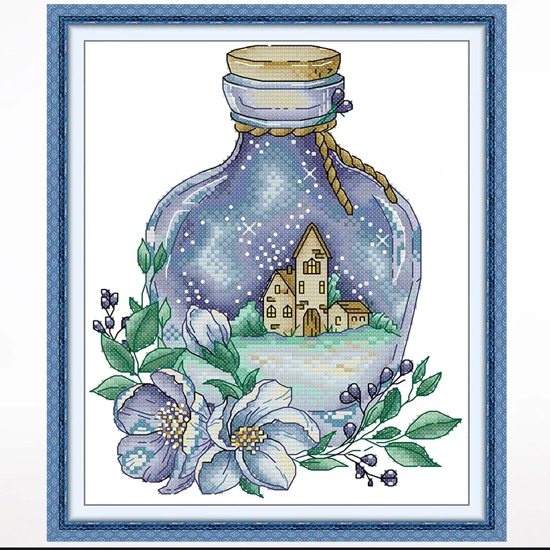 

Floating bottle cartoon cross-stitch painting hanging in living room, 11CT/14CT hand-embroidered