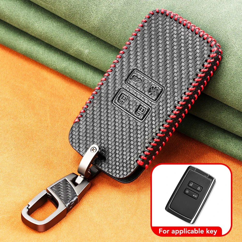 Carbon Fiber Style Leather Car Key Case For Renault Megane Koleos