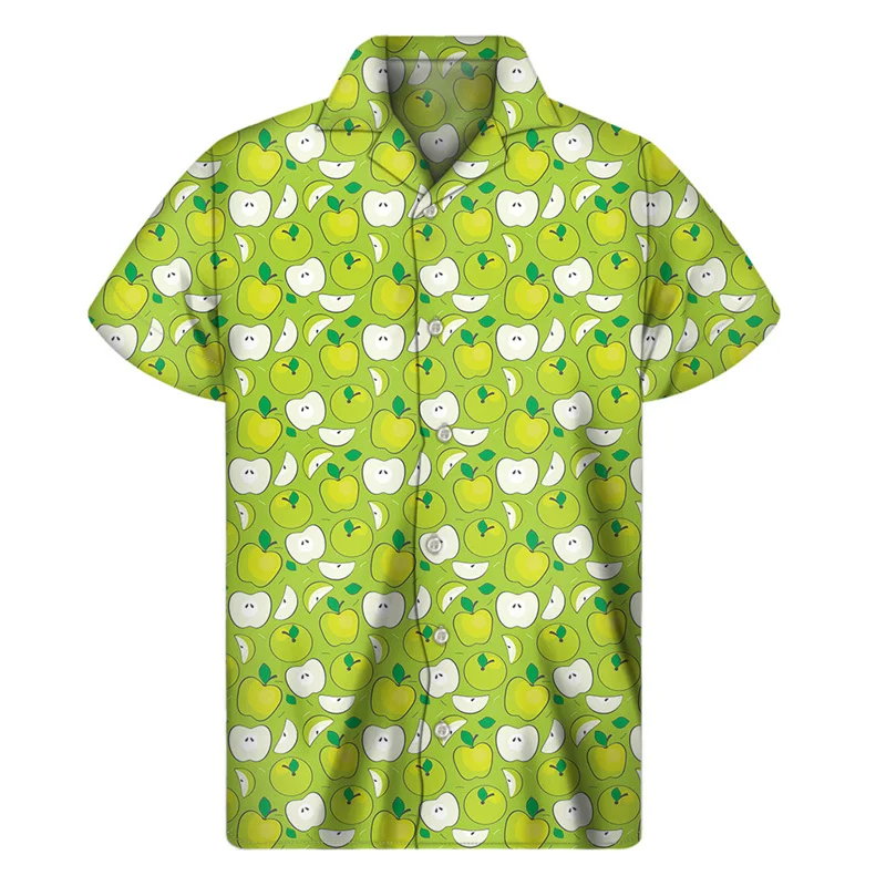 thumbnail image 1 of Camisa con estampado 3D de cerezas, manzanas y fresas para hombre, camisas hawaianas de verano con botones, manga corta, solapas sueltas, blusa hawaiana, 1 of 4