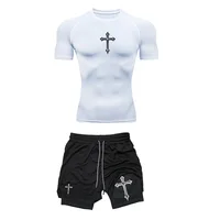 Jogging Breathable Compression Sportswear Summer Men's Training Two-piece Tight T-shirt Fitness Shorts Gym Workout Set RL0008 - Image 3