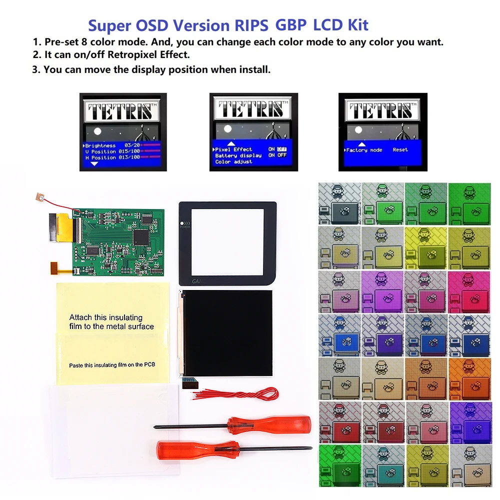 OSD Super Large Version GBP Q5 IPS Backlight LCD Retro Pixel Mod Highlight Kit W/Shell For GameBoy Pocket Console