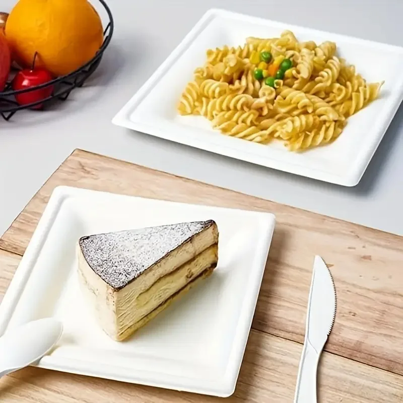 White Disposable Square Paper Plates Eco-friendly Paper Food Plates Barbecue Cake Dessert Party New Year Tableware 20PCS