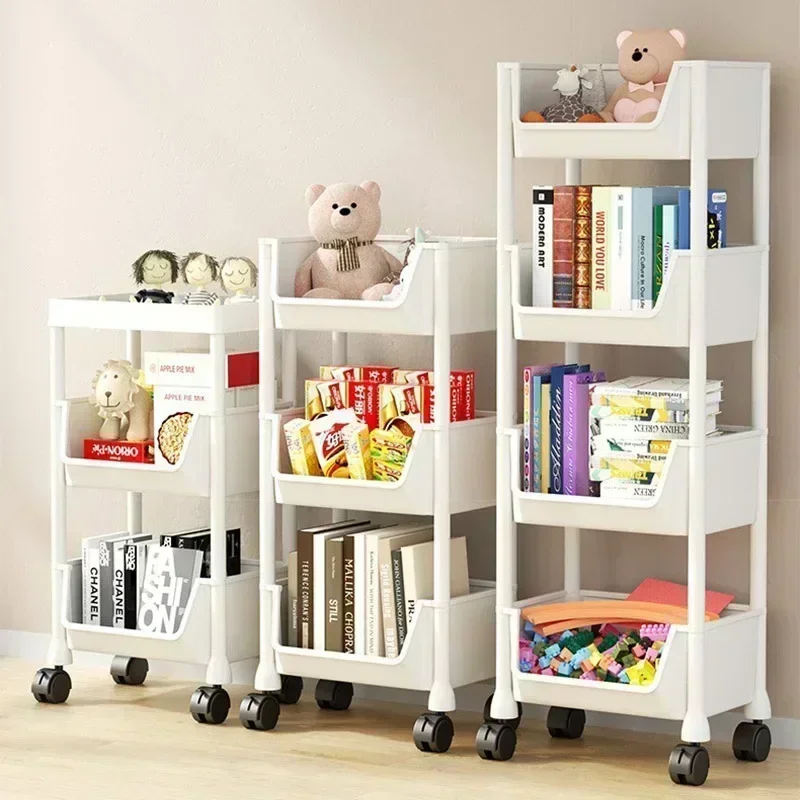 Scaffale a carrello per libri, mobiletto salvaspazio per cucina, bagno, soggiorno, organizer domestico, scaffale angolare stretto per cucina - immagine 2