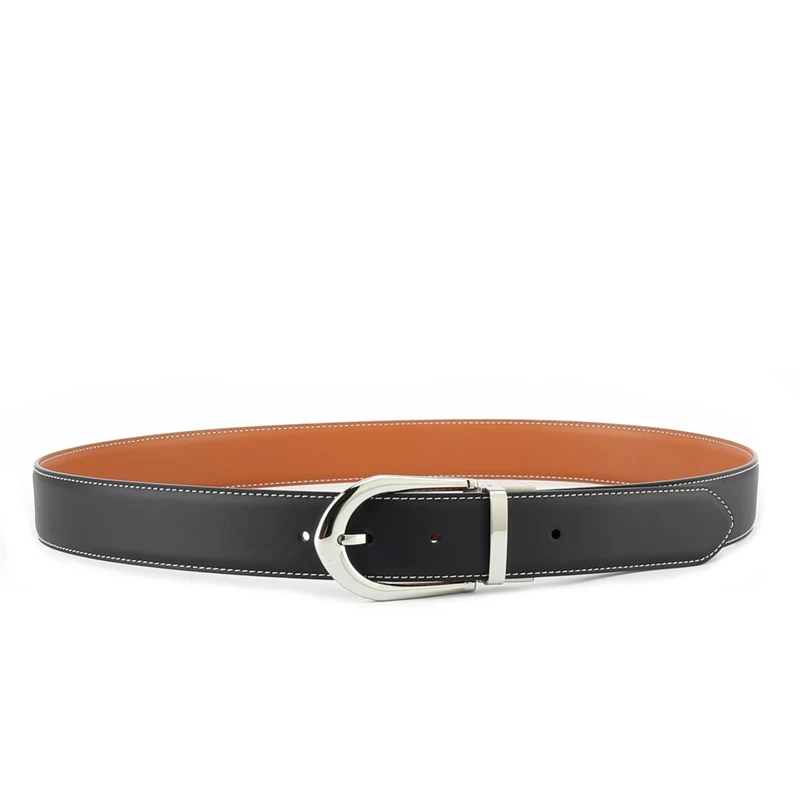 

Men's Real Leather Belt Stainless Steel Rotating Buckle Double-sided Use Of Cow Belt Suitable For Business And Leisure Wear GK02